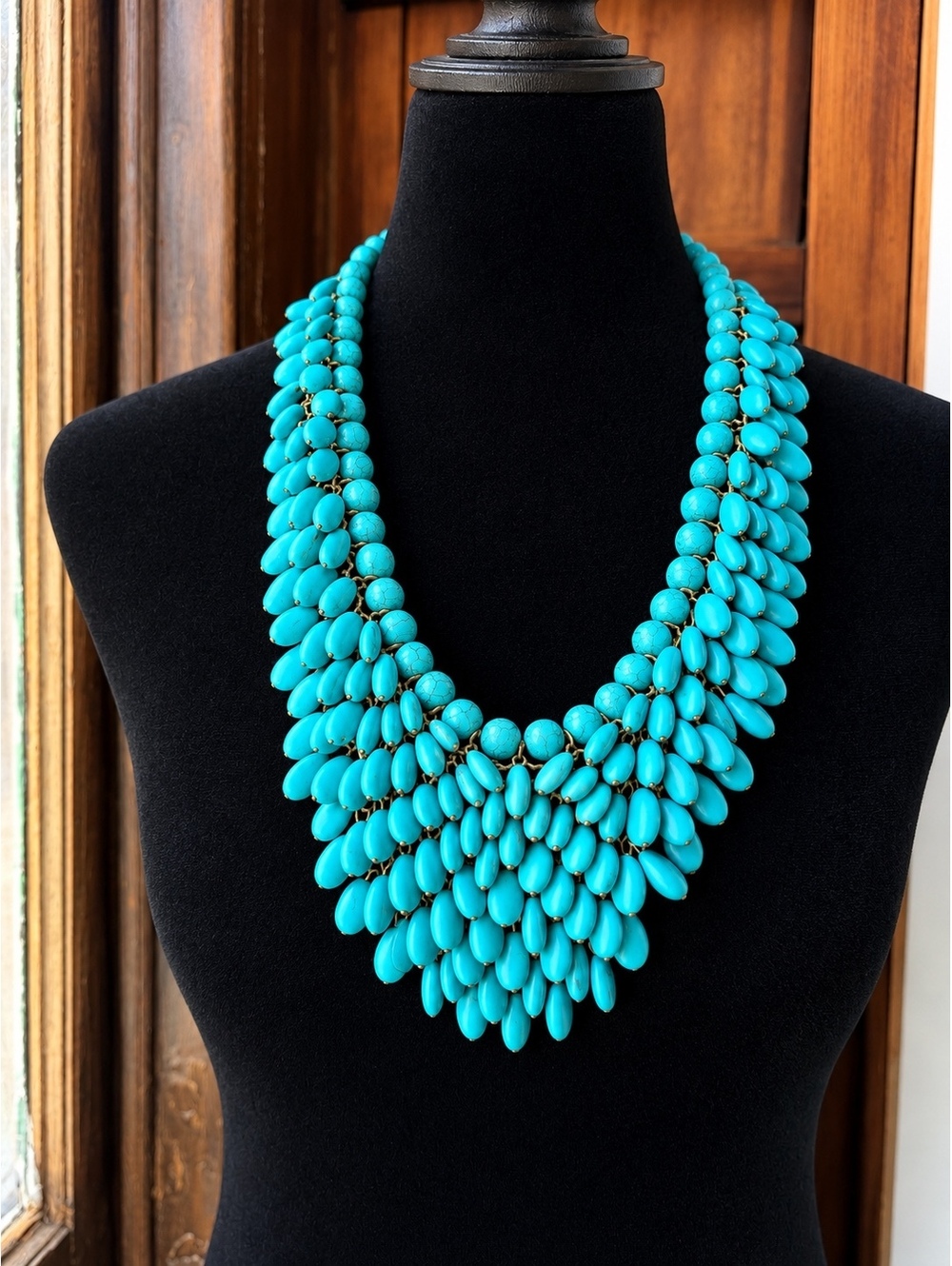 RARE  Turquoise Stone Bib Necklace Chunky Beaded Boho Southwestern Style